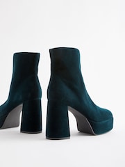 Teal Blue Velvet Platform Ankle Boots - Image 9 of 10