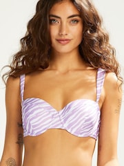 Hunkemöller Purple Zebra Padded Bikini Top - Image 1 of 5