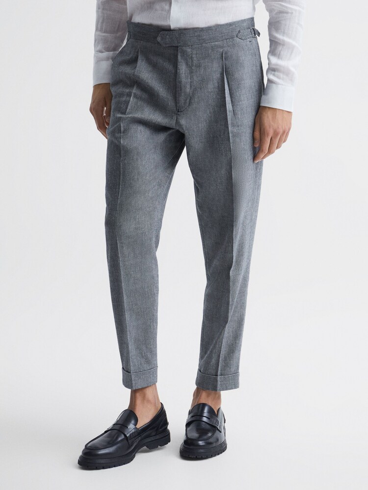Reiss Indigo Map Tapered Fit Side Adjuster Trousers - Image 1 of 6 Reiss Indigo Map Tapered Fit Side Adjuster Trousers - Image 1 of 6