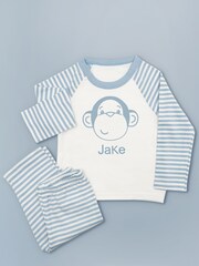 Babyblooms Monkey Soft Toy with Personalised Blue Stripe Pyjamas - Image 3 of 3