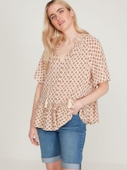 M&Co Natural Aztec Print Drop Hem Top - Image 2 of 4