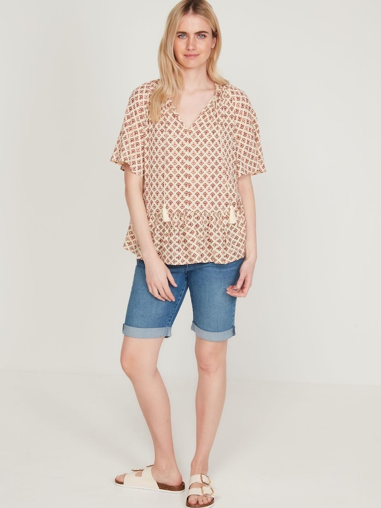 M&Co Natural Aztec Print Drop Hem Top - Image 4 of 4 M&Co Natural Aztec Print Drop Hem Top - Image 4 of 4