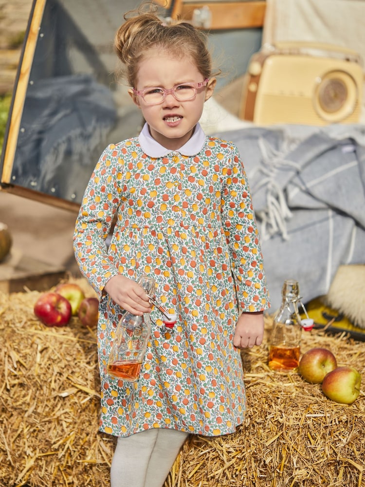 JoJo Maman Bébé Russet Orange Apple Floral Peter Pan Dress - Image 1 of 3