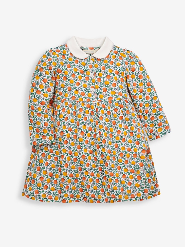 JoJo Maman Bébé Russet Orange Apple Floral Peter Pan Dress - Image 2 of 3