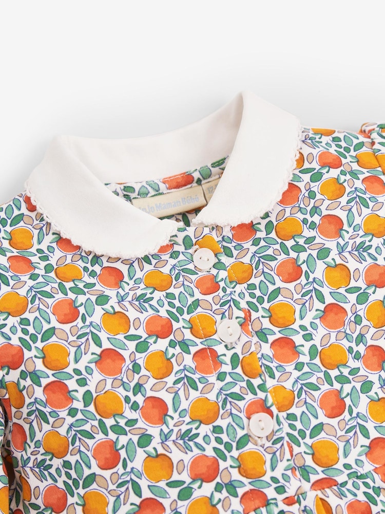 JoJo Maman Bébé Russet Orange Apple Floral Peter Pan Dress - Image 3 of 3