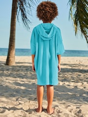 Aqua Blue Oversized Hooded Towelling Cover-Up - Image 2 of 4