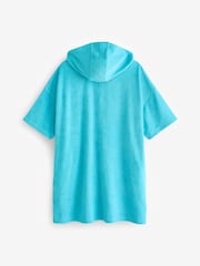 Aqua Blue Oversized Hooded Towelling Cover-Up - Image 4 of 4