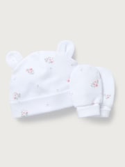 Белый - The White Company шапка в полоску и варежки из органического хлопка - Изображение 1 из 1
