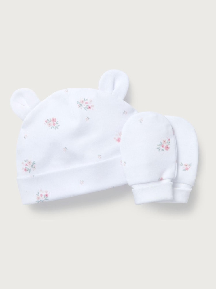 Белый - The White Company шапка в полоску и варежки из органического хлопка - Изображение 1 из 1