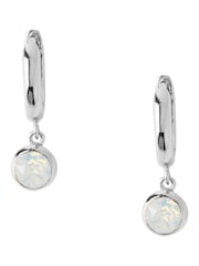 Orelia London Silver Plated Swarovski Drop Huggie Hoop Earrings In White Opal - Image 1 of 2