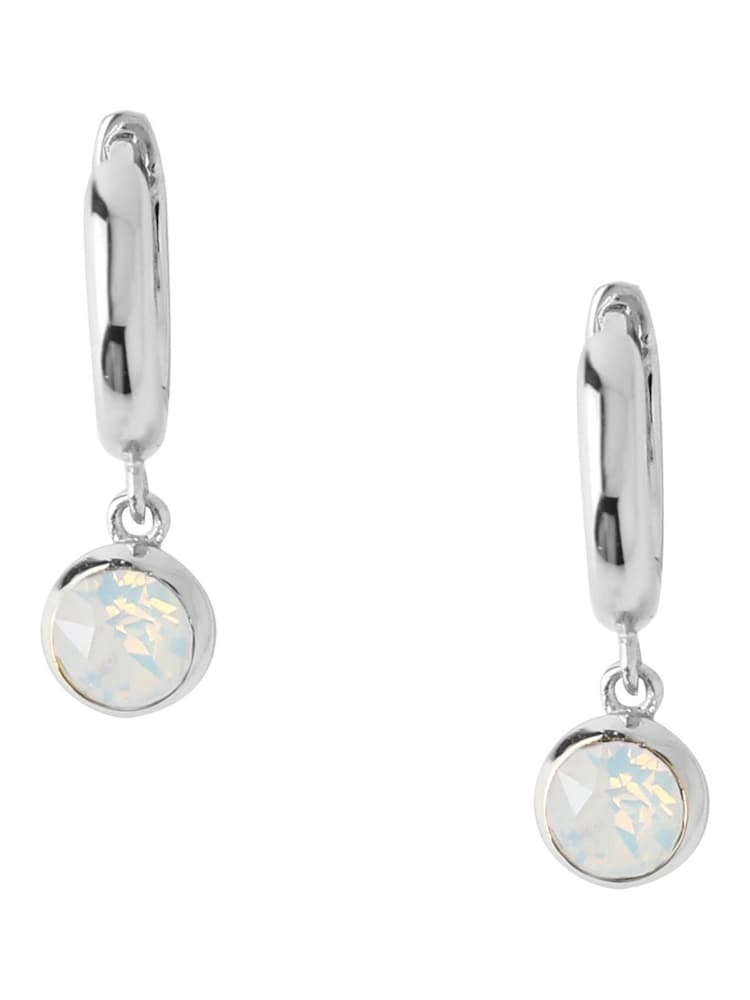 Orelia London Silver Plated Swarovski Drop Huggie Hoop Earrings In White Opal - Image 1 of 2