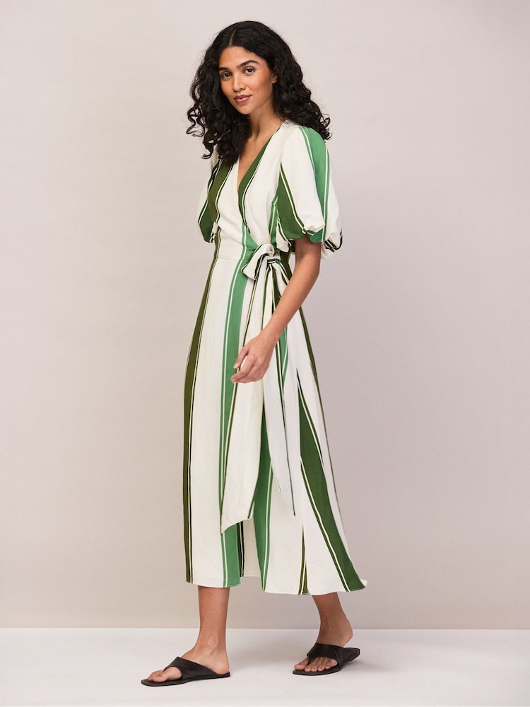 Ro&Zo Green Stripe Linen Wrap Dress - Image 1 of 5