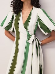 Ro&Zo Green Stripe Linen Wrap Dress - Image 3 of 5