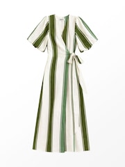 Ro&Zo Green Stripe Linen Wrap Dress - Image 5 of 5