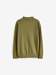 Khaki Green Textured Knit Zip Neck Long Sleeve Polo Shirt (3-16yrs) - Image 2 of 2