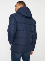 Threadbare Navy Showerproof Double Layer Puffer Hooded Jacket - Image 2 of 4