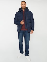 Threadbare Navy Showerproof Double Layer Puffer Hooded Jacket - Image 3 of 4