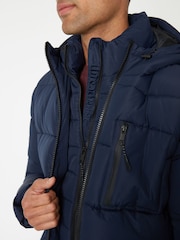 Threadbare Navy Showerproof Double Layer Puffer Hooded Jacket - Image 4 of 4