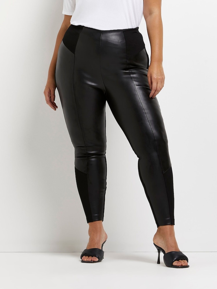 River Island Black Curve PU Ponte Leggings - Image 1 of 4 River Island Black Curve PU Ponte Leggings - Image 1 of 4