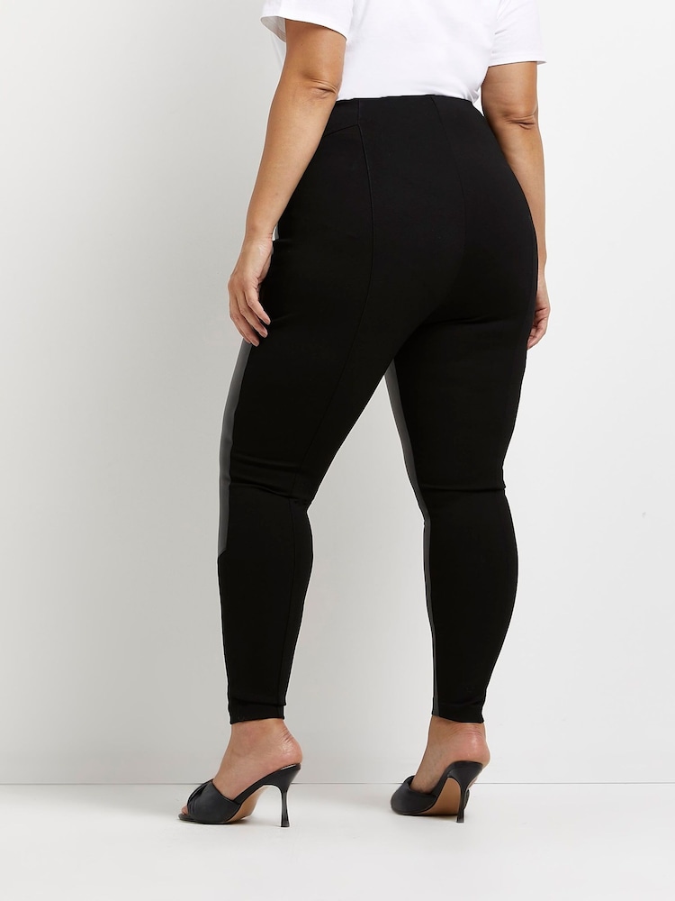 River Island Black Curve PU Ponte Leggings - Image 2 of 4 River Island Black Curve PU Ponte Leggings - Image 2 of 4