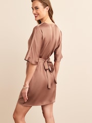 Bronze Brown Satin Draped Mini Dress - Image 3 of 5
