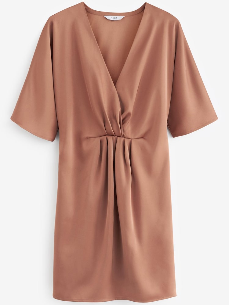 Bronze Brown Satin Draped Mini Dress - Image 5 of 5