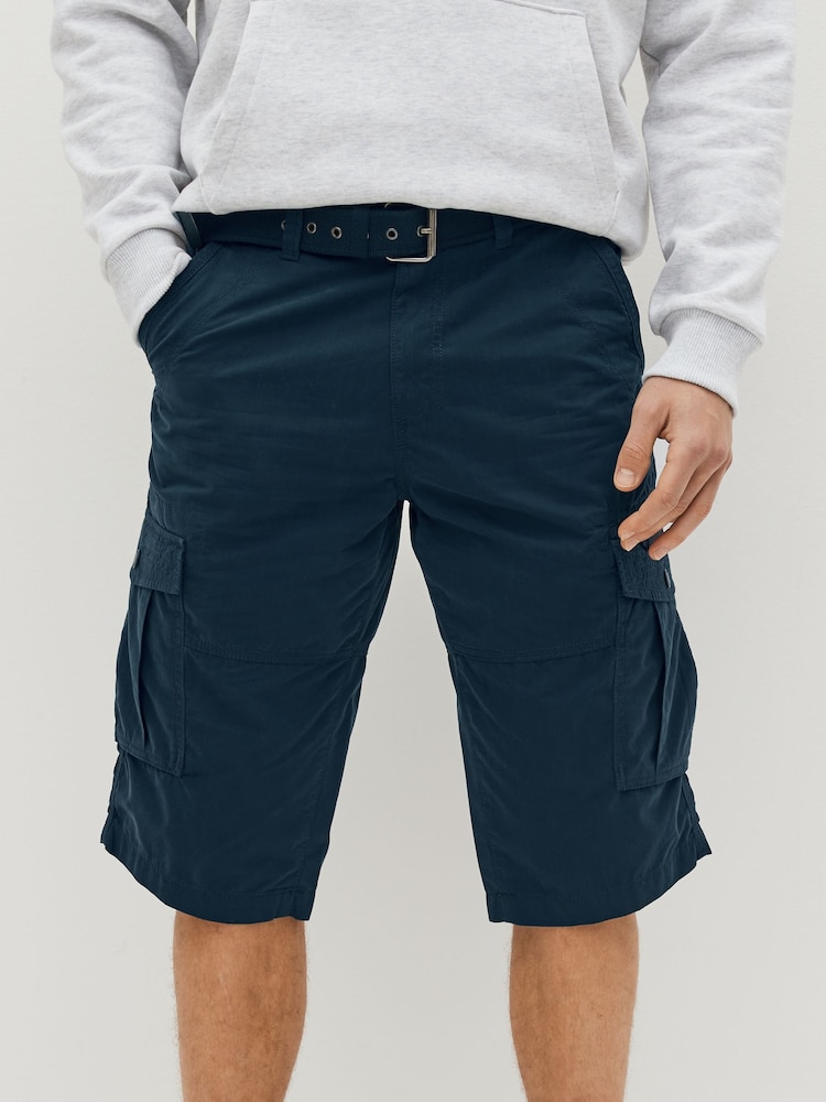 Navy Long Length Belted Cargo Shorts - Image 1 of 6