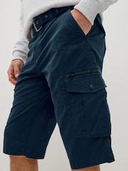 Navy Long Length Belted Cargo Shorts - Image 3 of 6