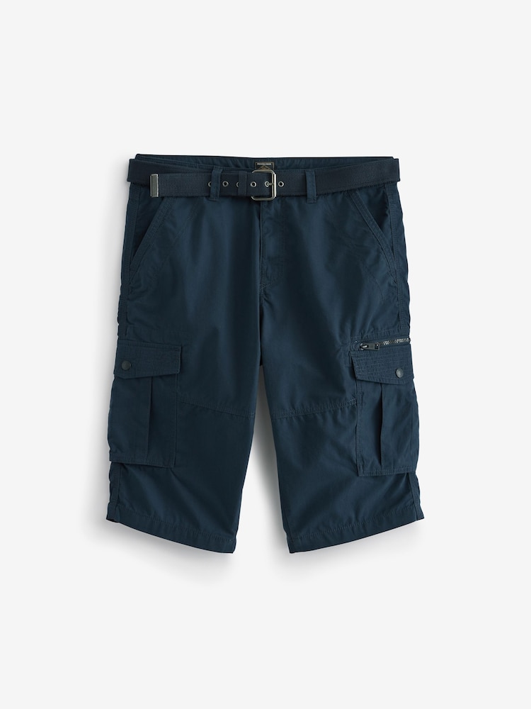 Navy Long Length Belted Cargo Shorts - Image 6 of 6 Navy Long Length Belted Cargo Shorts - Image 6 of 6