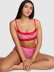 Victoria's Secret Pink Pink and Red Tartan Scoop Cotton Lace Trim Bralette - Image 1 of 2