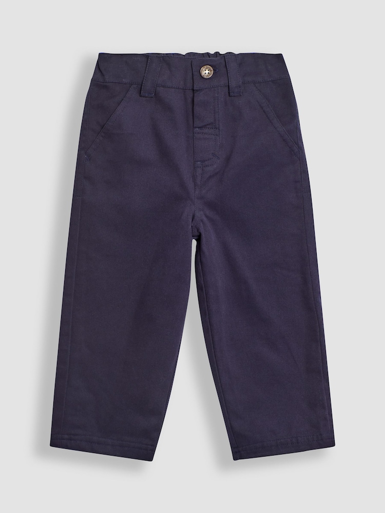 JoJo Maman Bébé Navy Jersey Lined Twill Trousers - Image 1 of 6