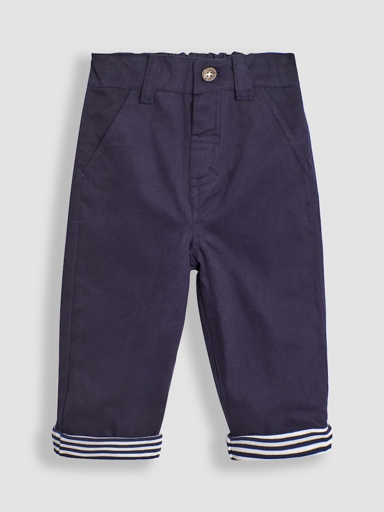 JoJo Maman Bébé Navy Jersey Lined Twill Trousers - Image 3 of 6