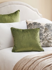 Olive Green 43 x 43cm Matte Velvet Cushion - Image 1 of 6