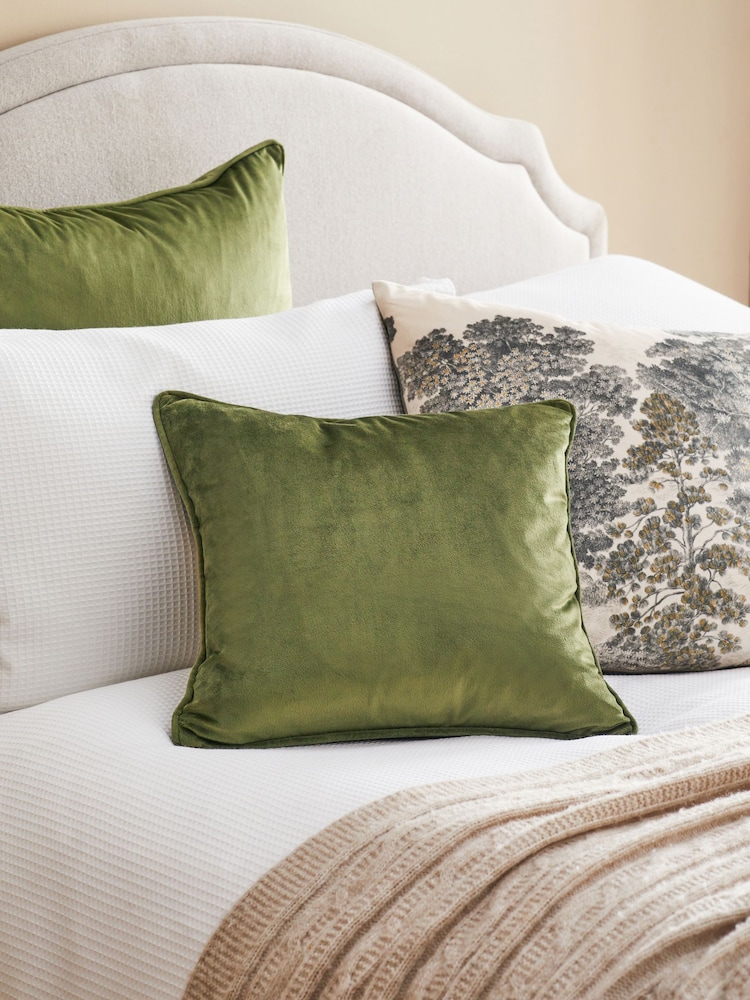 Olive Green 43 x 43cm Matte Velvet Cushion - Image 1 of 6