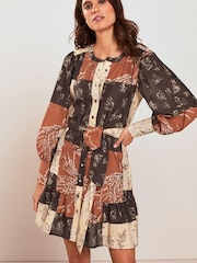 Chocolate Brown Tie Waisted Mini Dress - Image 1 of 6