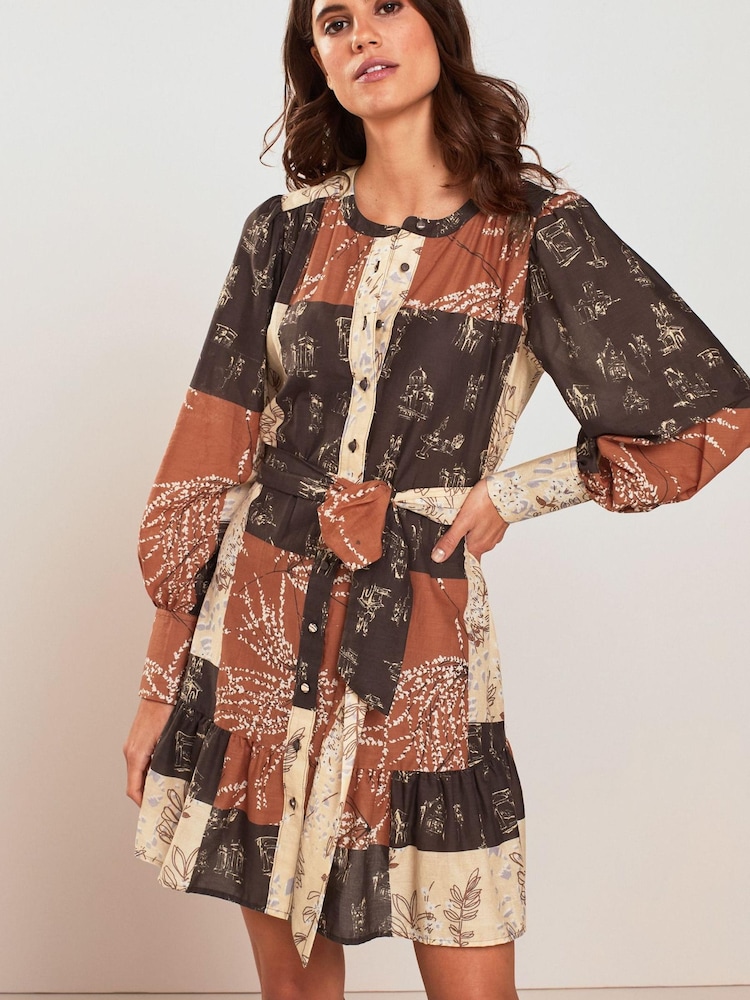 Chocolate Brown Tie Waisted Mini Dress - Image 1 of 6