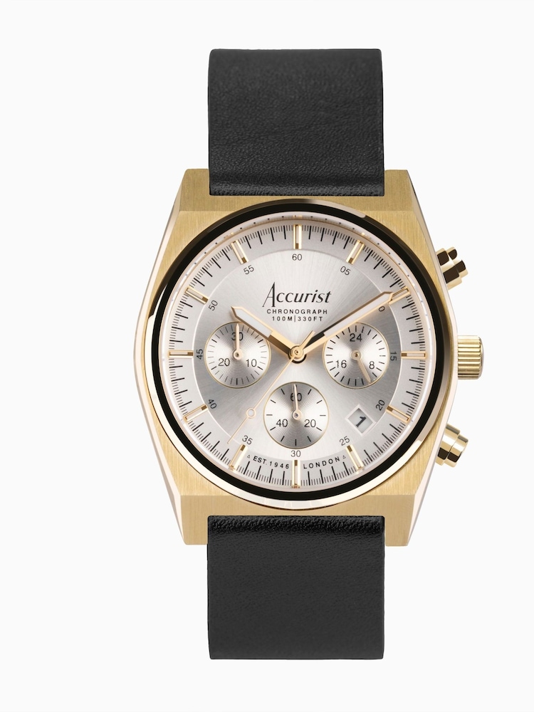 Accurist Origin Mens Black Leather Strap Chronograph Watch - Image 1 of 6