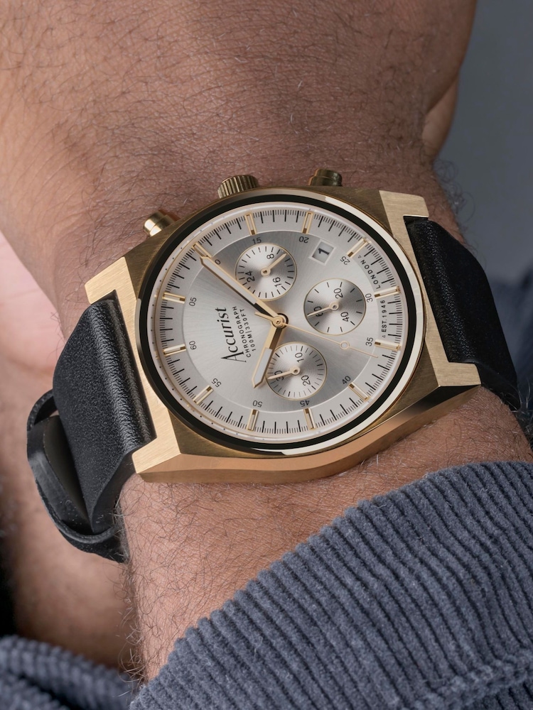 Accurist Origin Mens Black Leather Strap Chronograph Watch - Image 6 of 6