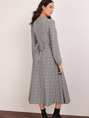 Black/White Maternity/Nursing Floral Wrap Dress - Image 2 of 7