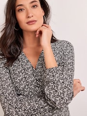 Black/White Maternity/Nursing Floral Wrap Dress - Image 4 of 7