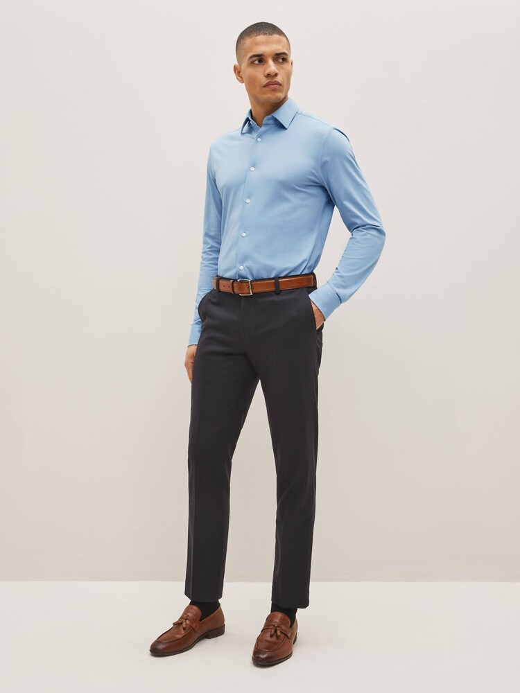 Blue Slim Fit Single Cuff Motionflex Knitted Shirt - Image 3 of 9