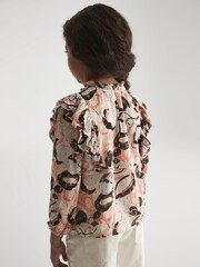 Reiss Blue Print Angelica 9-12 yrs Printed Ruffle Blouse - Image 4 of 4