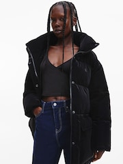 Calvin Klein Jeans Black Soft Touch Belted Puffer Jacket - Image 1 of 7