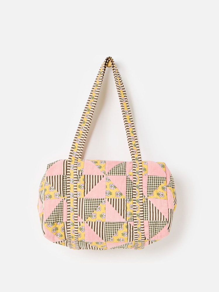 Oliver Bonas Pink & Brown Emily Patchwork Corduroy Quilted Bag - Image 2 of 7 Oliver Bonas Pink & Brown Emily Patchwork Corduroy Quilted Bag - Image 2 of 7