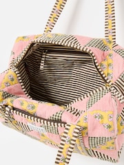 Oliver Bonas Pink & Brown Emily Patchwork Corduroy Quilted Bag - Image 6 of 7