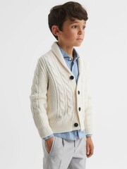 Reiss Ecru Romash Senior Cable Knit Cardigan - Image 1 of 8