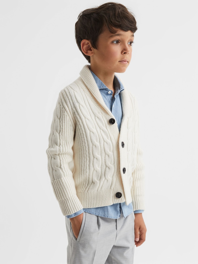 Reiss Ecru Romash Senior Cable Knit Cardigan - Image 1 of 8