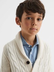 Reiss Ecru Romash Senior Cable Knit Cardigan - Image 3 of 8