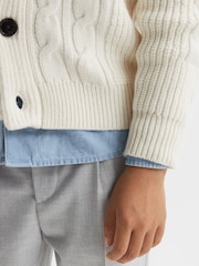 Reiss Ecru Romash Senior Cable Knit Cardigan - Image 4 of 8