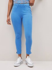 Cornflower Blue Cropped Denim Jersey Leggings - Image 1 of 5